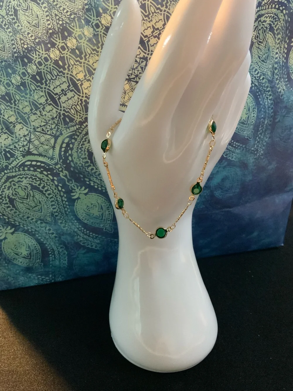 Gold Chain Tone Bracelet with Emerald Green Stones - Women's Jewelry